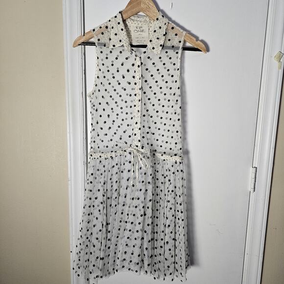 Free People FP One Tulle Black & White Polka Dot Sz M Sheer Ballerina Dress Twee - Picture 1 of 7
